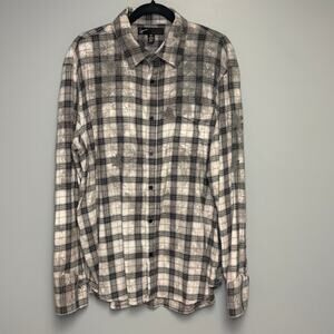 Howe Western Cowboy Grey Floral Embroidered Plaid Pocket Button-Up Mens Sz XL